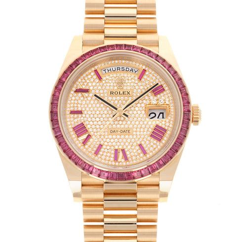 Rolex Day-Date 18238 President 36mm-18k Gold Watch-Red Baguette Diamond Dial